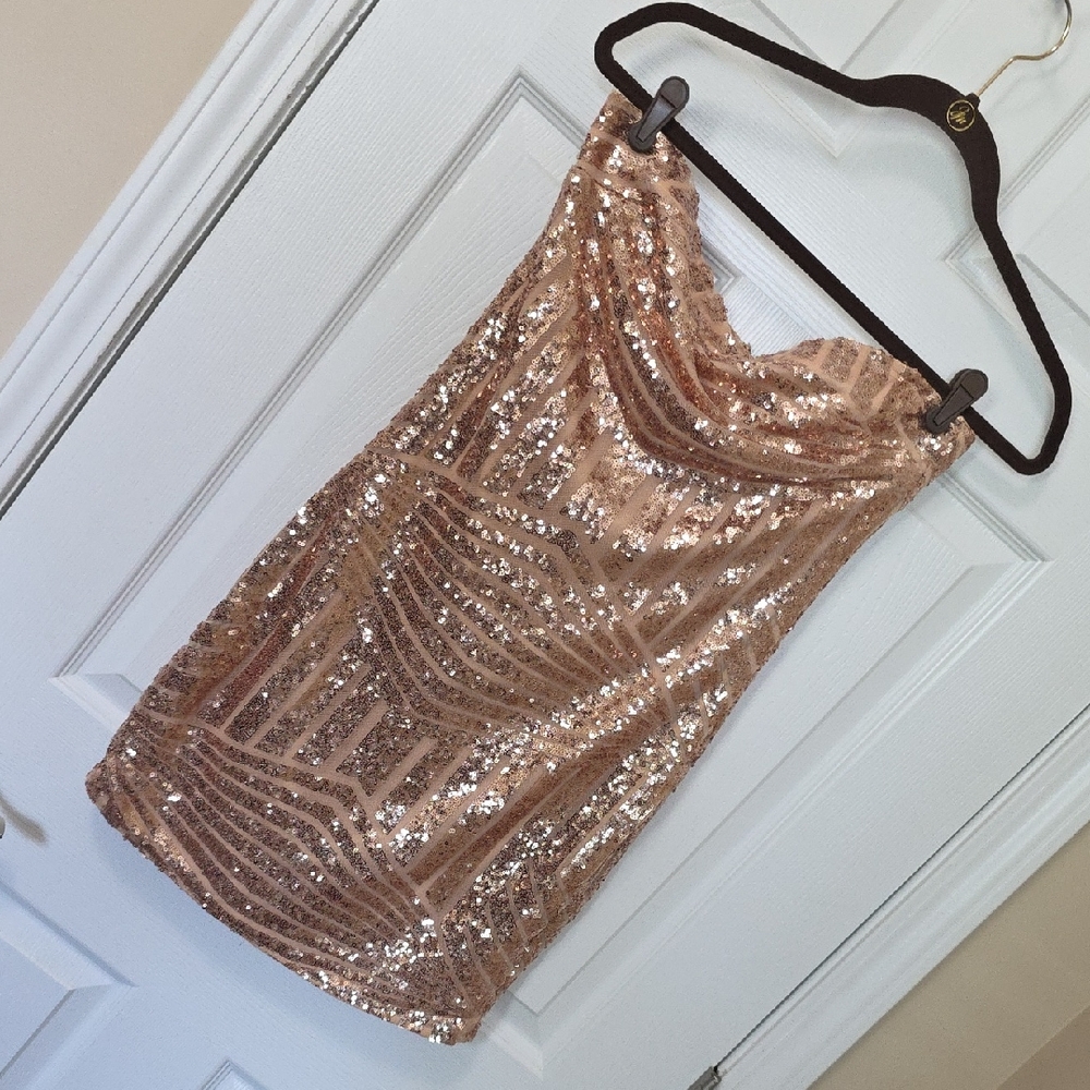 Fashion Nova Sequin Mini Dress in Rose Gold